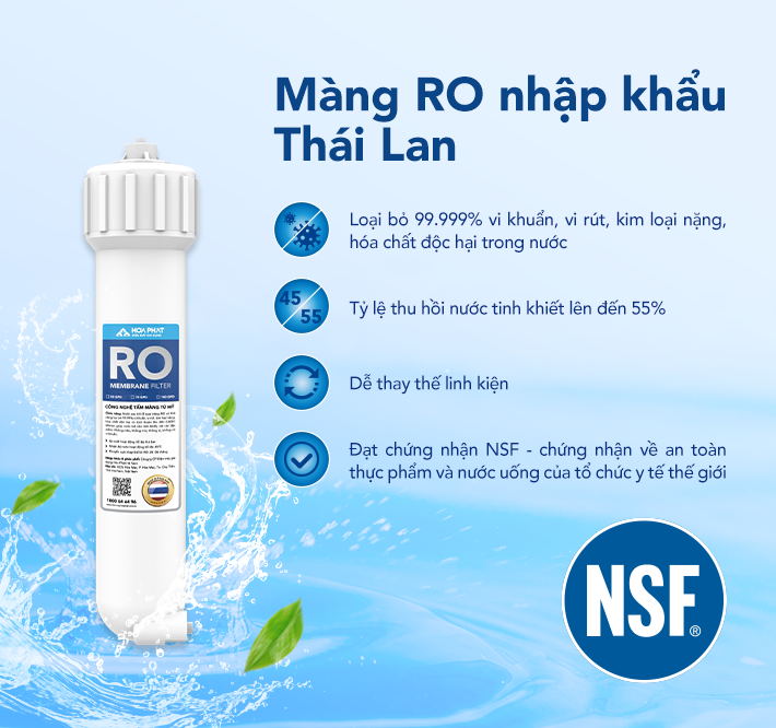 HPN683 được trang bị màng RO 100GPD Hitech nhập khẩu từ Thái Lan