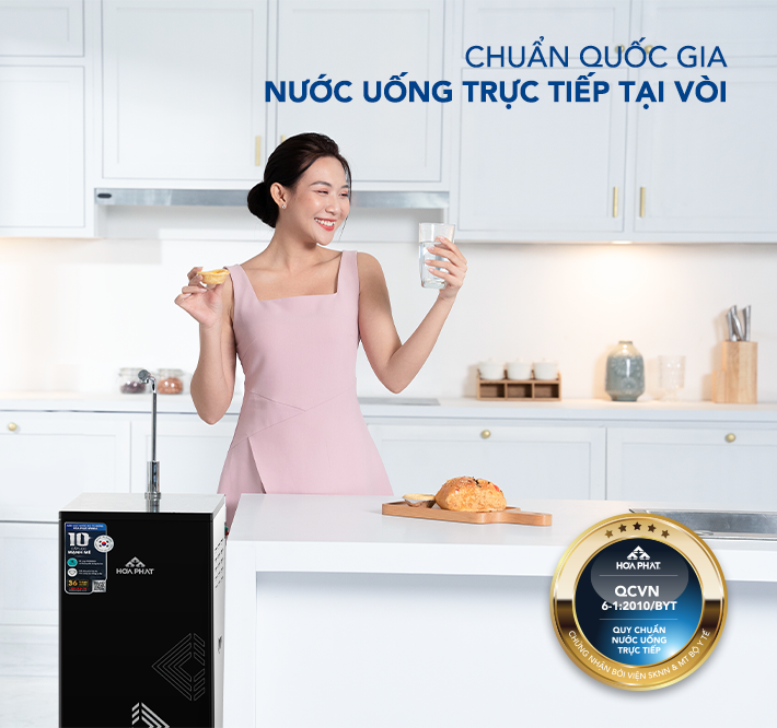 Nước sau lọc từ máy lọc nước RO tủ đứng Hòa Phát HPR556 đạt chuẩn quốc gia về nước uống trực tiếp