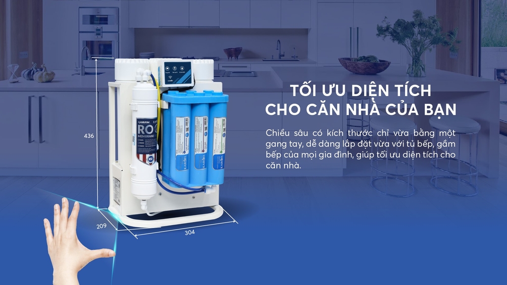 Máy lọc nước RO Karofi KAQ-U95 với thiết kế nhỏ gọn, phù hợp nhiều không gian