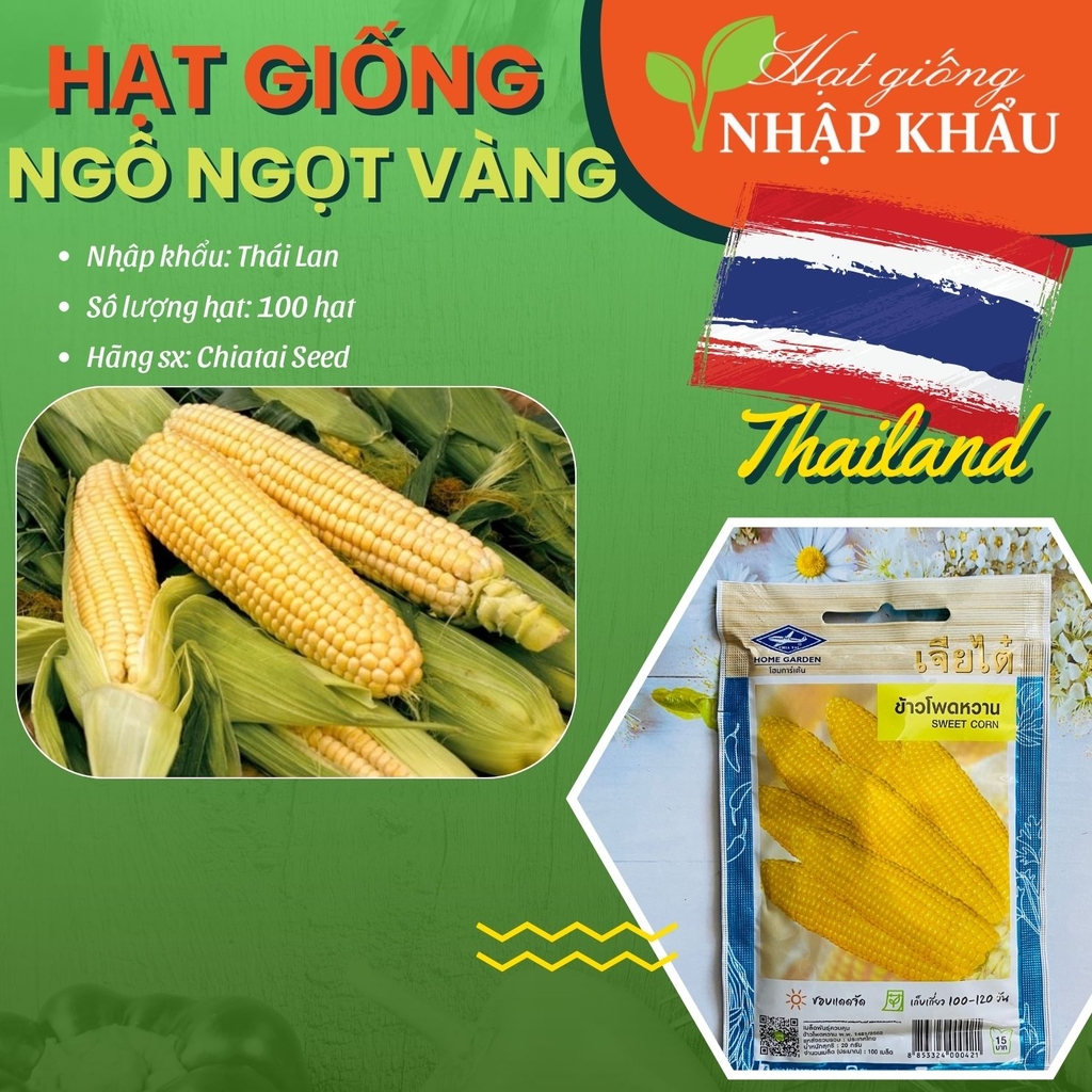 Hạt giống ngô ngọt vàng Chiatai Thái Lan. 100 hạt/gói