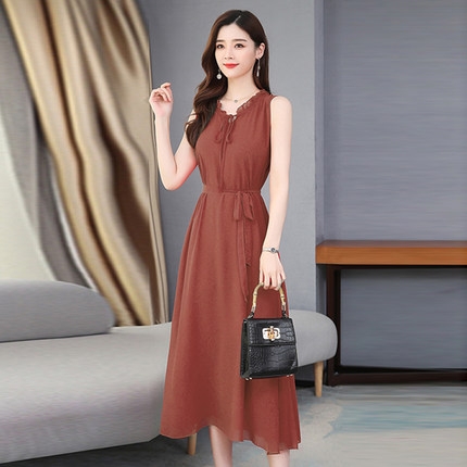 Đầm đỏ dáng xòe phối đai 2 bên KK119-33 | Thời trang công sở K&K Fashion