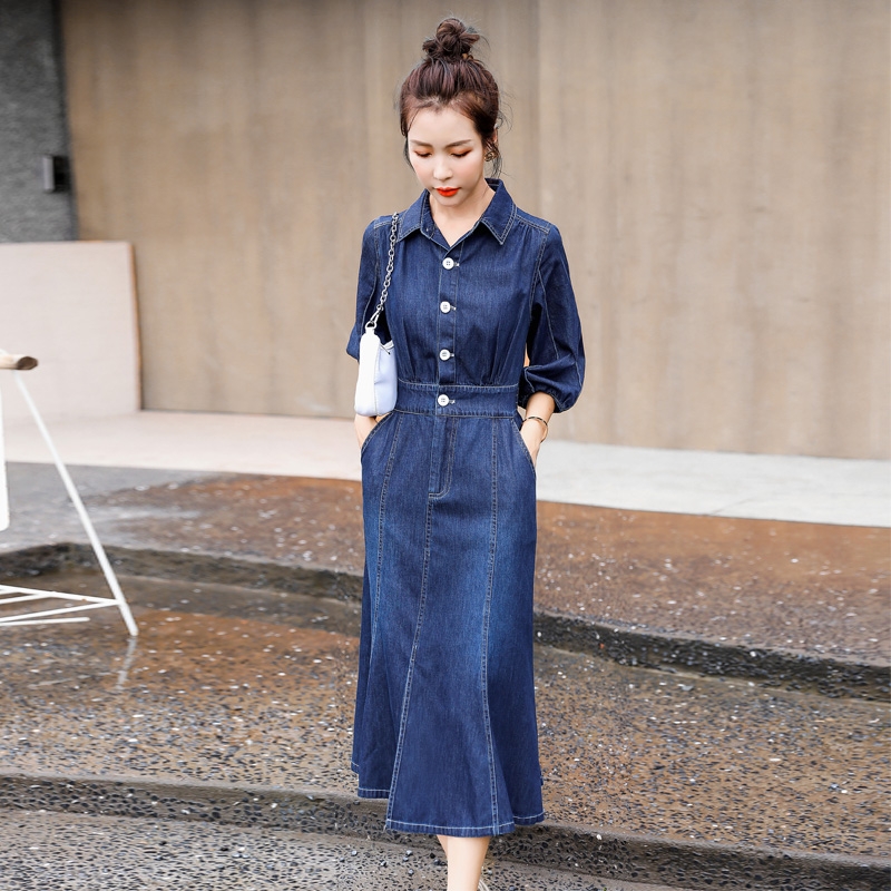 Váy jean đầm jean đầm bò nữ suông cao cấp cổ tròn tay ngắn | Shopee Việt Nam