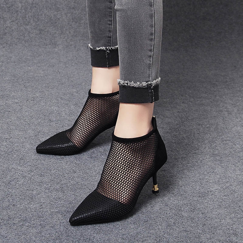 Mã B494: giày da nữ cao gót lưới mùa xuân và mùa hè