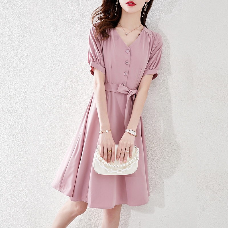 Đầm công sở cổ V phối nút váy dự tiệc Hàn Quốc nữ trẻ trung chất liệu mềm  mịn cao cấp | Lazada.vn