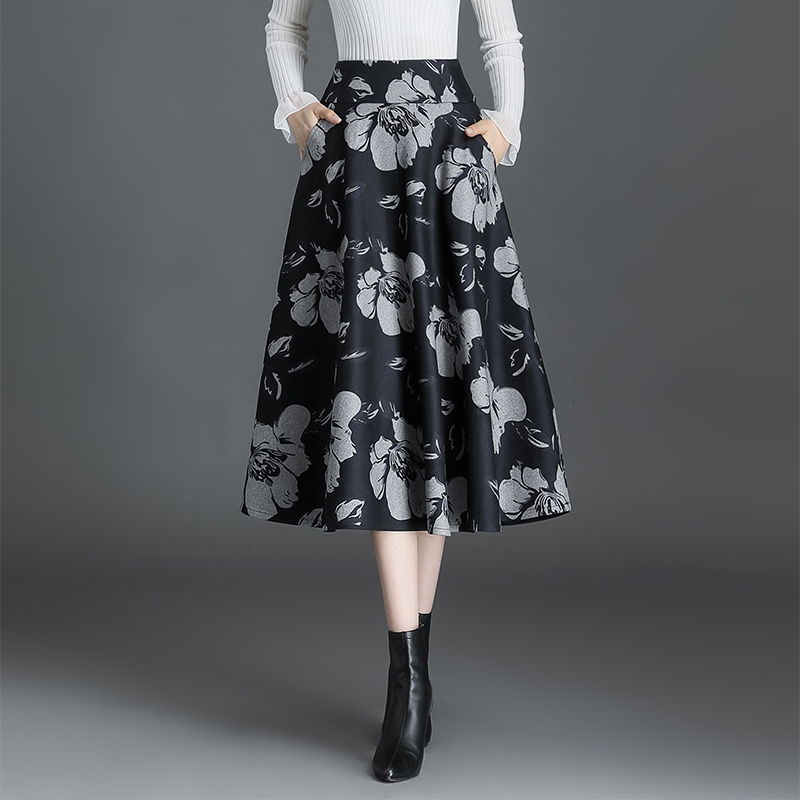 Chân váy xoè dáng dài nữ cao cấp công sở Cúc Fashion CV729 đầm lụa cạp chun  - MixASale
