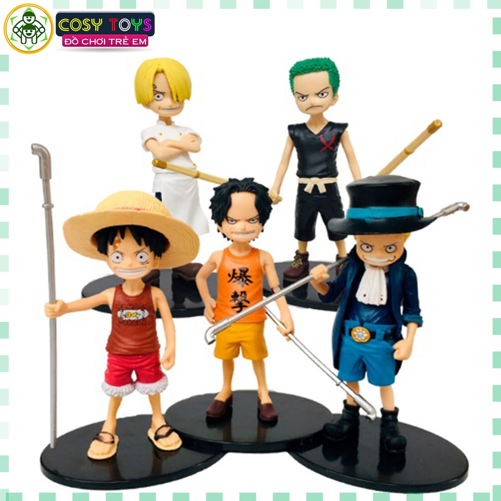 Mô hình combo các anh em Luffy, Zoro, Sanji, ACE, Sabo lúc nhỏ siêu đẹp cao 15cm - One Pece