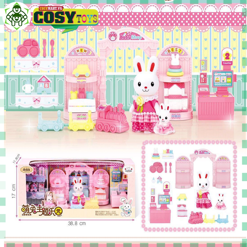 Đồ chơi búp bê ngôi nhà thỏ mẹ con cho bé