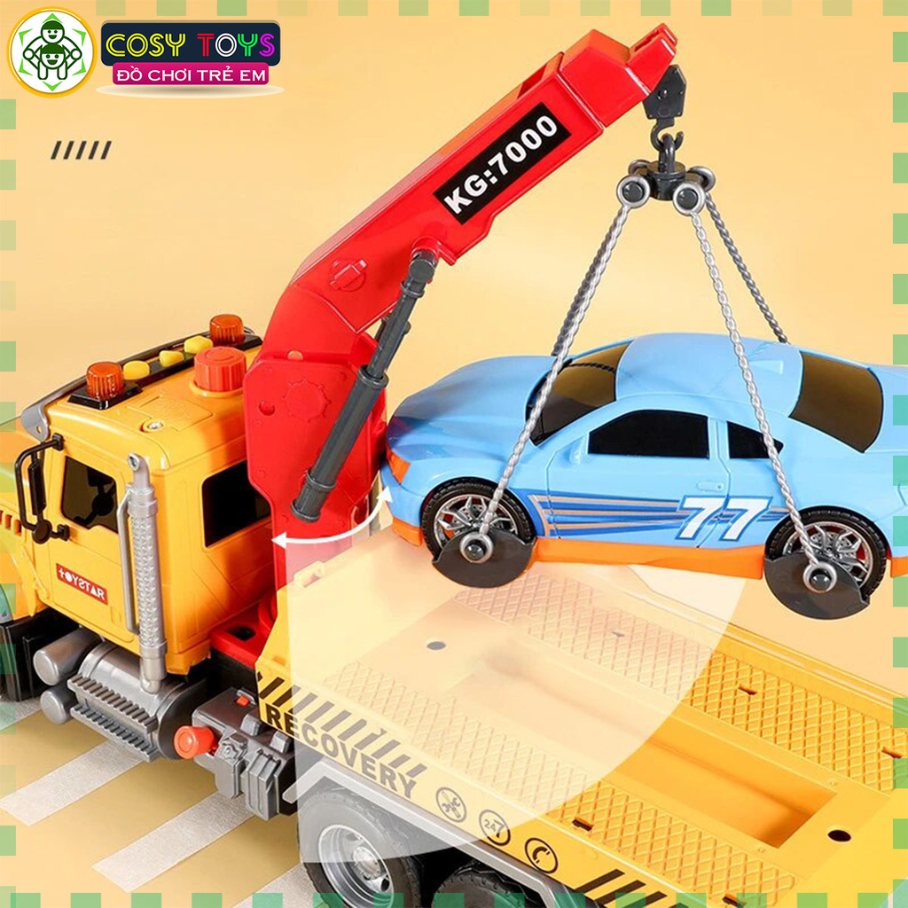 Đồ chơi xe ô tô cứu hộ giao thông cao cấp chạy đà có đèn nhạc mô hình hoạt động nâng hạ cho bé