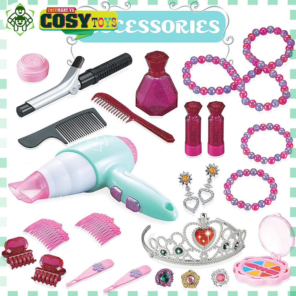 Đồ chơi bàn trang điểm có ghế ngồi loại lớn kèm dụng cụ trang điểm, gương, kẹp tóc.....với hơn 30 chi tiết