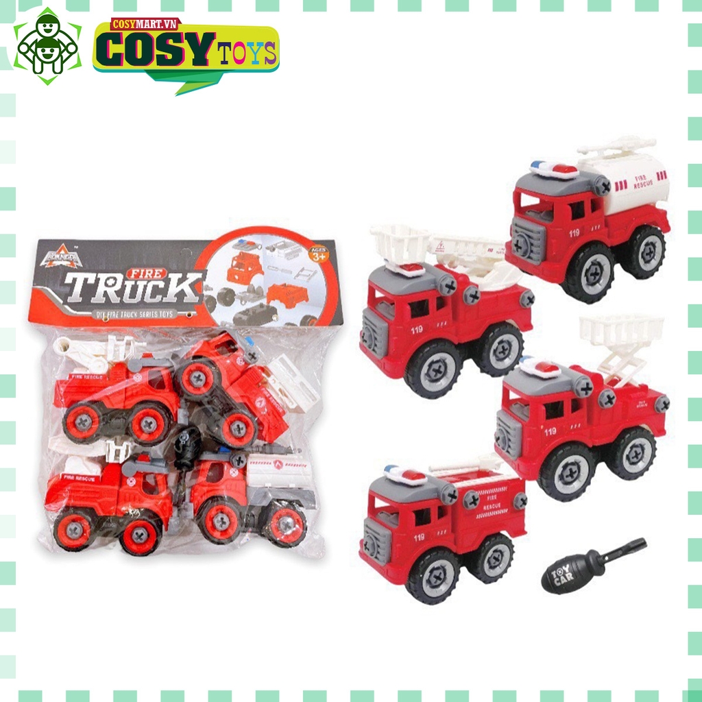 Túi đồ chơi xe lắp ráp, mẫu 4 xe cứu hỏa cho bé