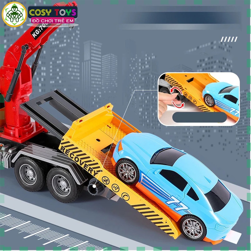 Đồ chơi xe ô tô cứu hộ giao thông cao cấp chạy đà có đèn nhạc mô hình hoạt động nâng hạ cho bé