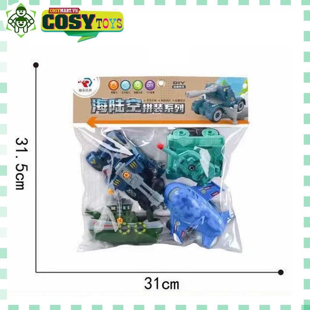 Túi đồ chơi xe lắp ráp, mẫu 4 xe quân sự cho bé