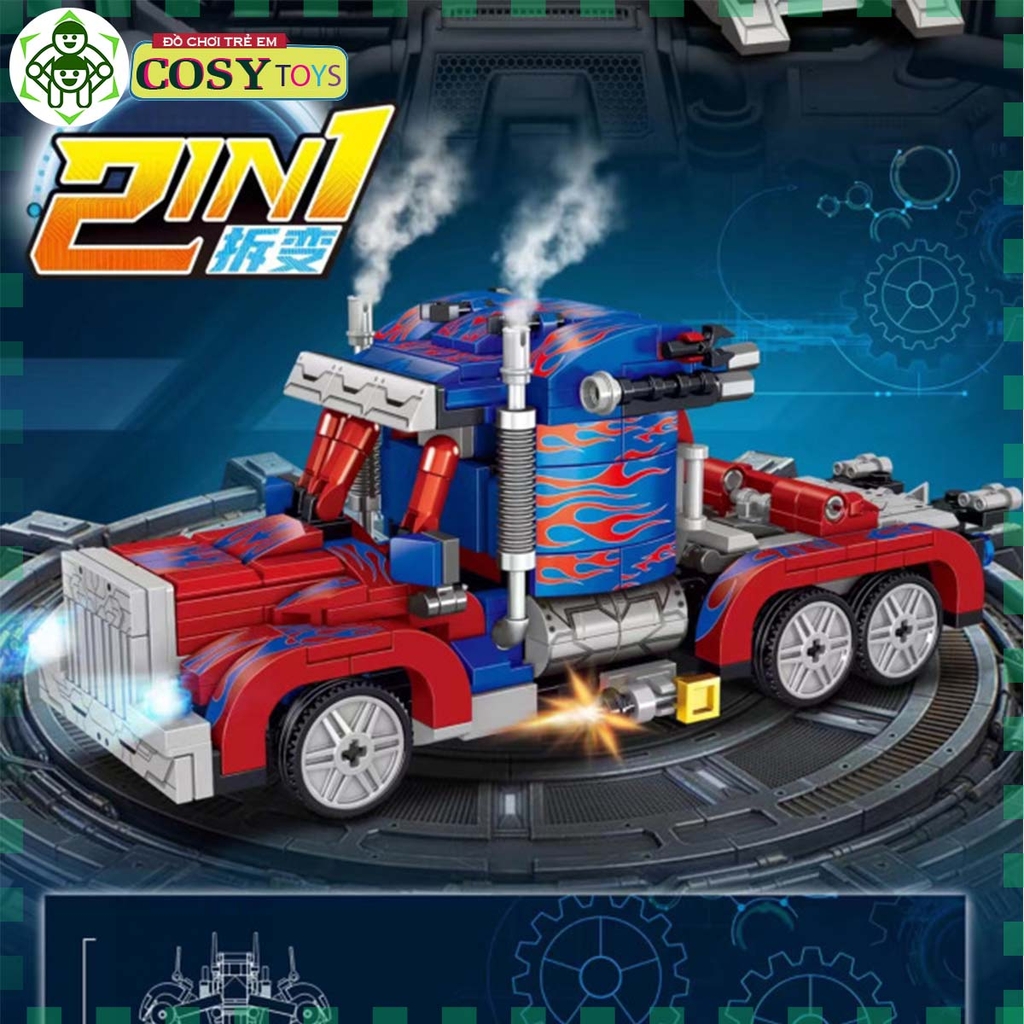 Đồ chơi lắp ghép xếp hình chiến binh Optimus Prime biến hình 2 trong 1 thành xe với 815 chi tiết