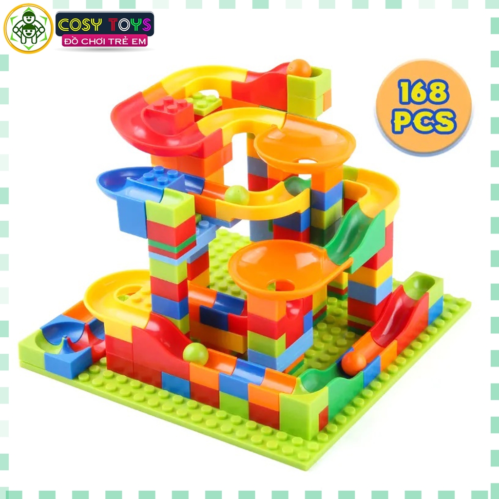 Đồ chơi xếp hình lắp ghép cầu trượt lăn bi nhiều tầng với 168 chi tiết cho bé