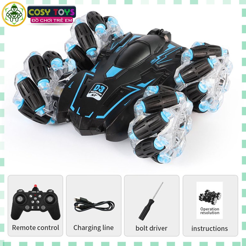 Đồ chơi xe đua đua bánh xoắn stunt racer nhào lộn 360 độ có điều khiển từ xa 4 chiều cho bé