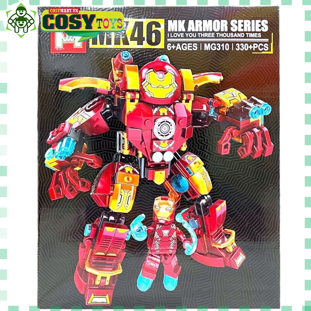 Đồ chơi xếp hình lego người sắt Iron Man trong bộ giáp Mark 46 Amor Series với 330 mảnh ghép cho bé