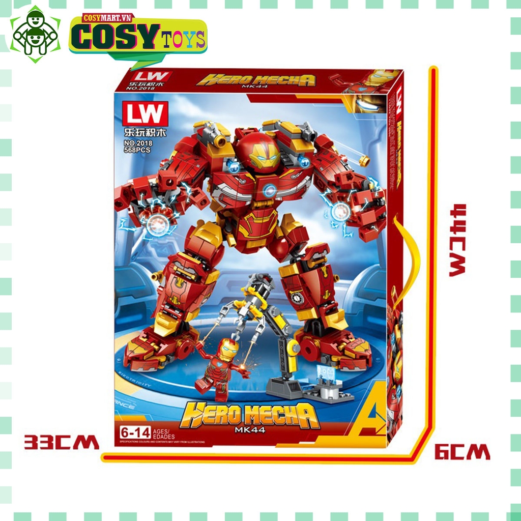 Đồ chơi xếp hình lắp ghép người sắt Iron Man trong bộ giáp Hero Mecha Series với 568 mảnh ghép cho bé