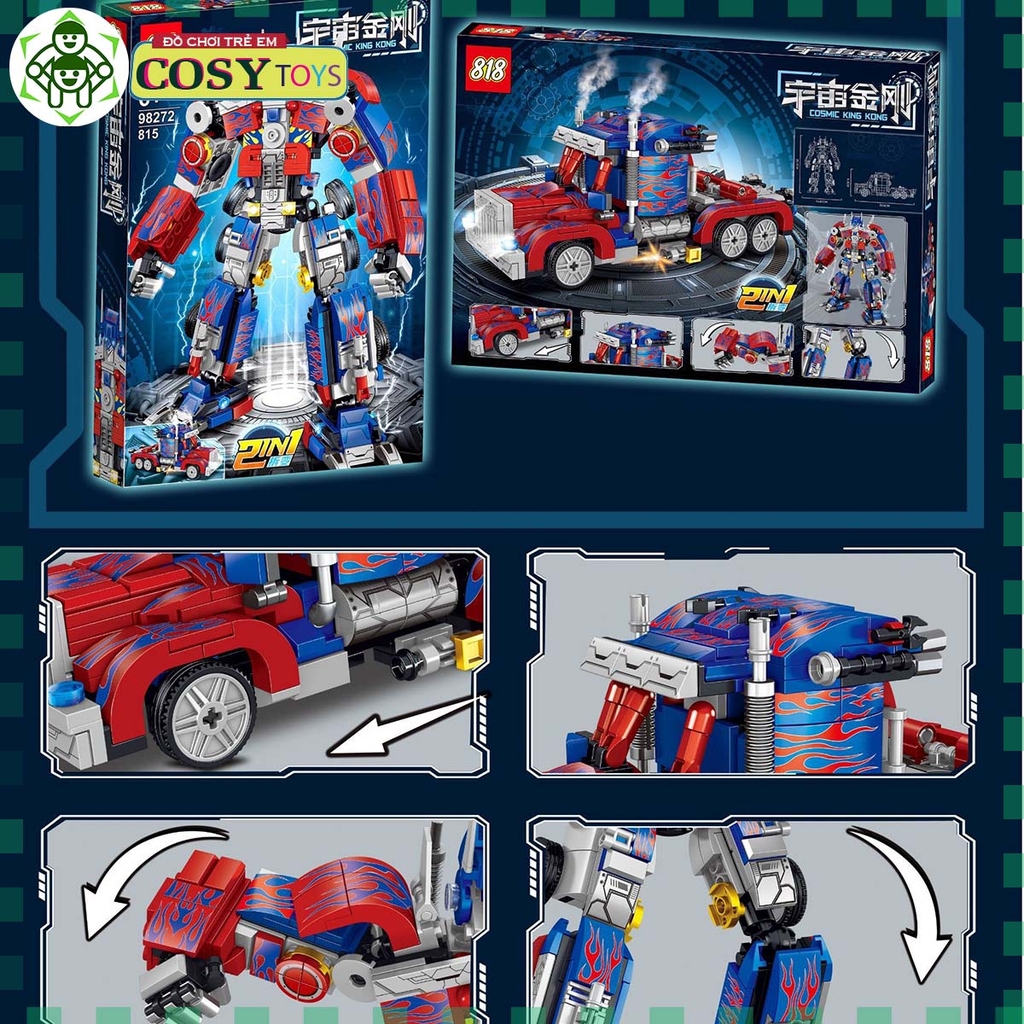 Đồ chơi lắp ghép xếp hình chiến binh Optimus Prime biến hình 2 trong 1 thành xe với 815 chi tiết
