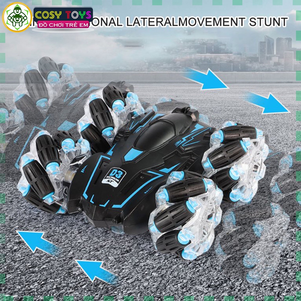 Đồ chơi xe đua đua bánh xoắn stunt racer nhào lộn 360 độ có điều khiển từ xa 4 chiều cho bé
