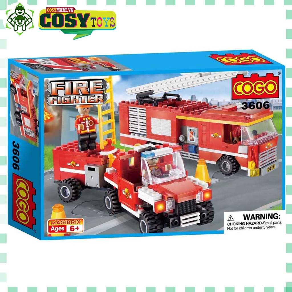 Đồ chơi lắp ghép xếp hình xe thang cứu hỏa cảnh sát 2 trong 1 với 324 mảnh ghép
