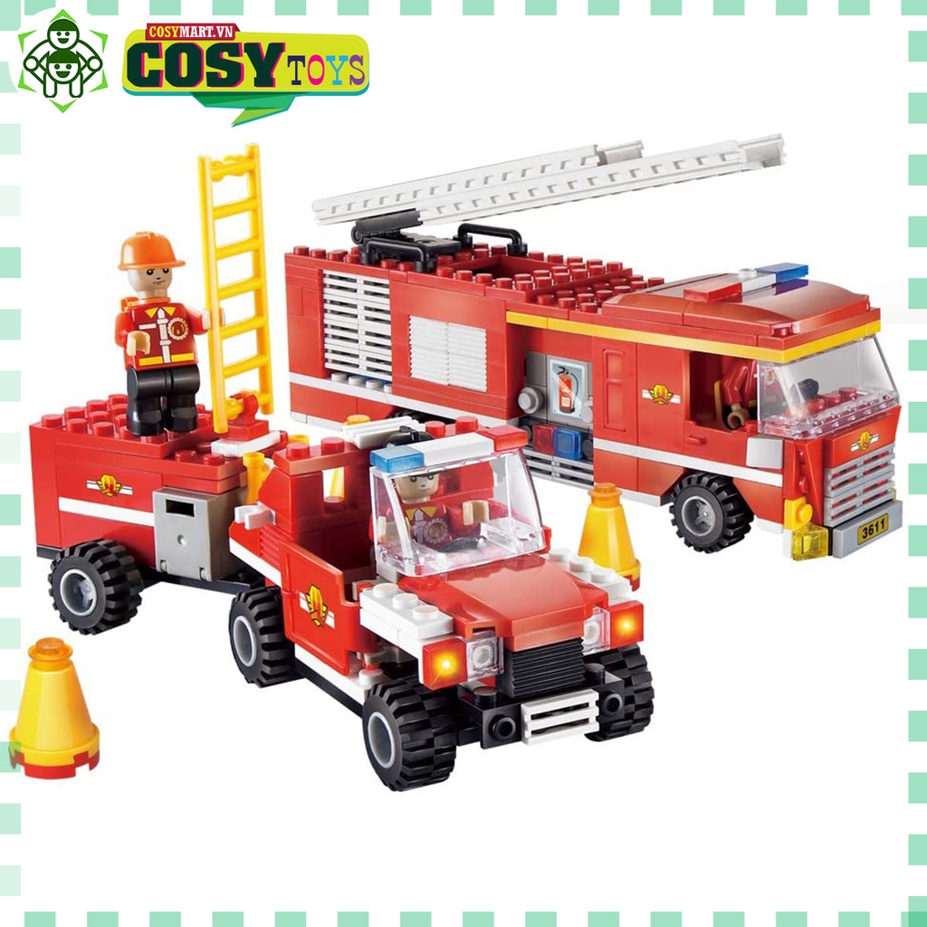 Đồ chơi lắp ghép xếp hình xe thang cứu hỏa cảnh sát 2 trong 1 với 324 mảnh ghép
