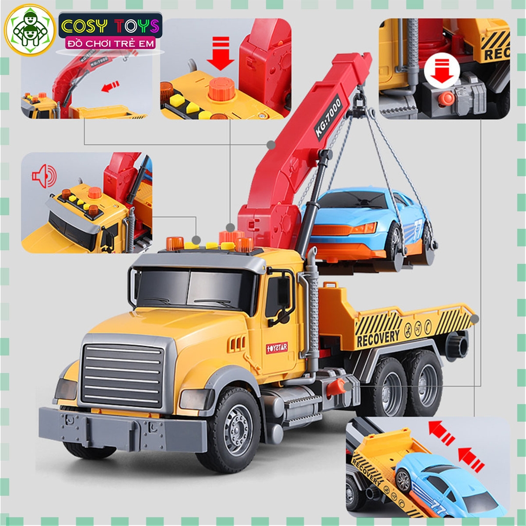 Đồ chơi xe ô tô cứu hộ giao thông cao cấp chạy đà có đèn nhạc mô hình hoạt động nâng hạ cho bé