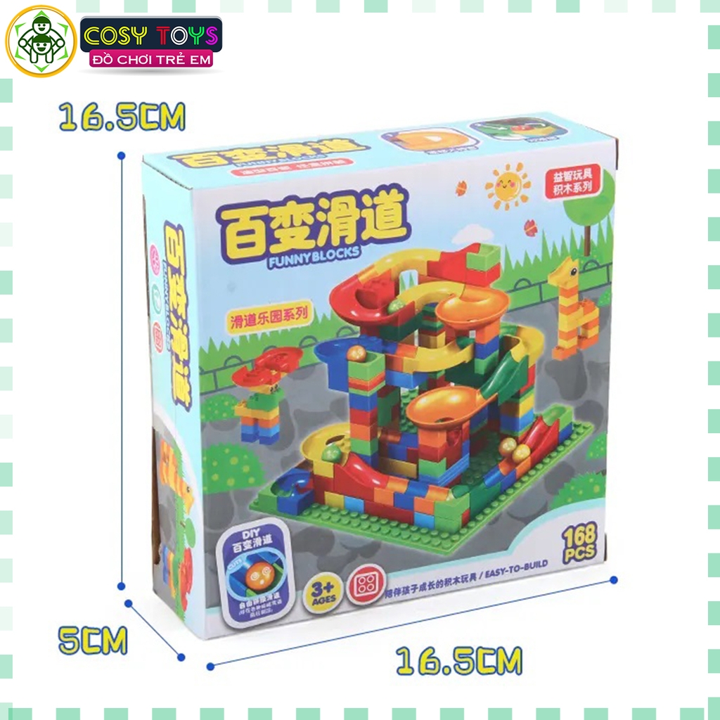 Đồ chơi xếp hình lắp ghép cầu trượt lăn bi nhiều tầng với 168 chi tiết cho bé