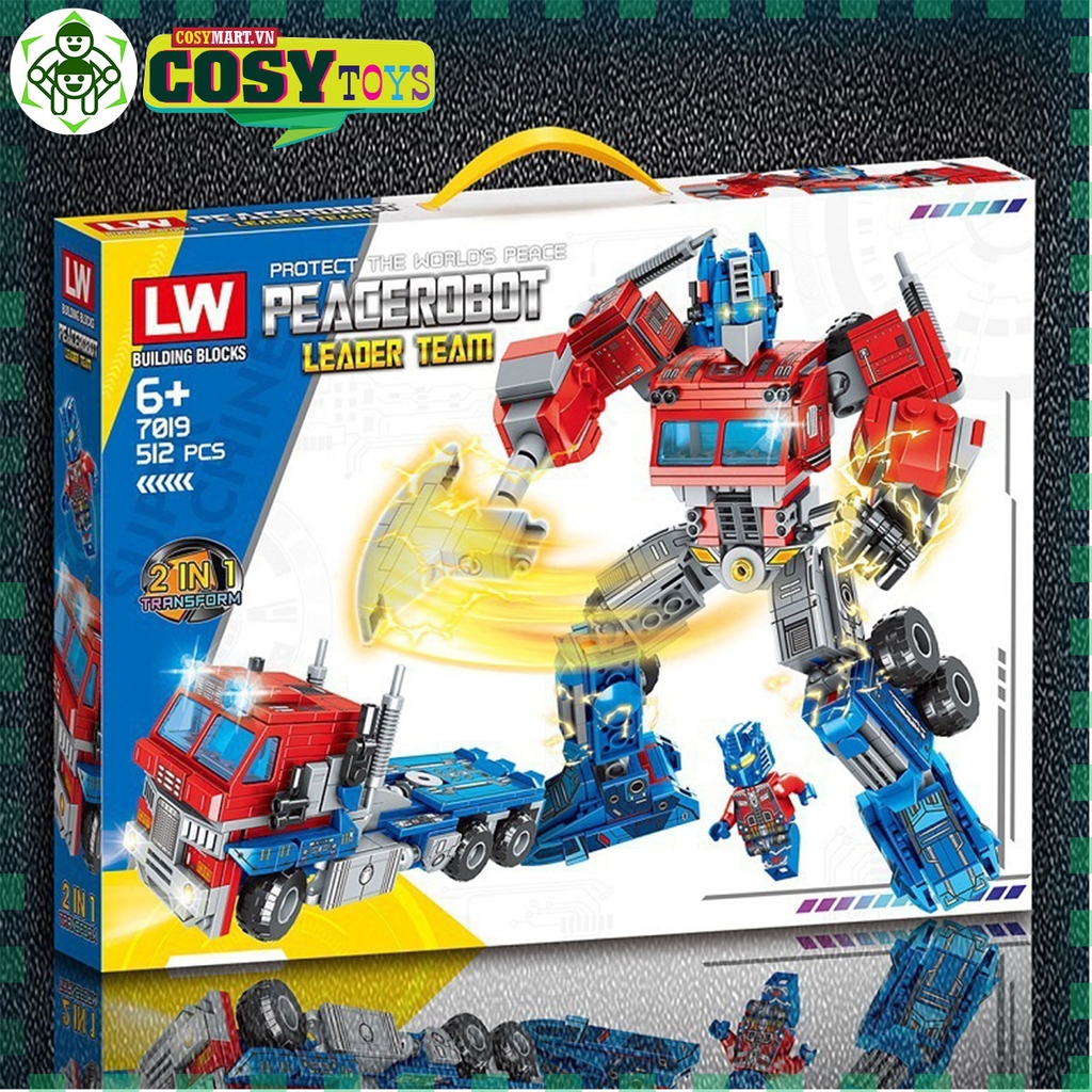 Đồ chơi lắp ghép xếp hình robot Transformer biến hình 2 trong 1 với hơn 512 chi tiết