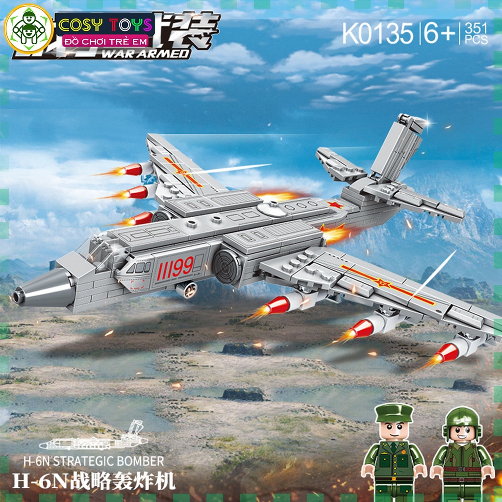 Đồ chơi lắp ghép xếp hình lắp ráp máy bay vận tải màu xám với 351 chi tiết