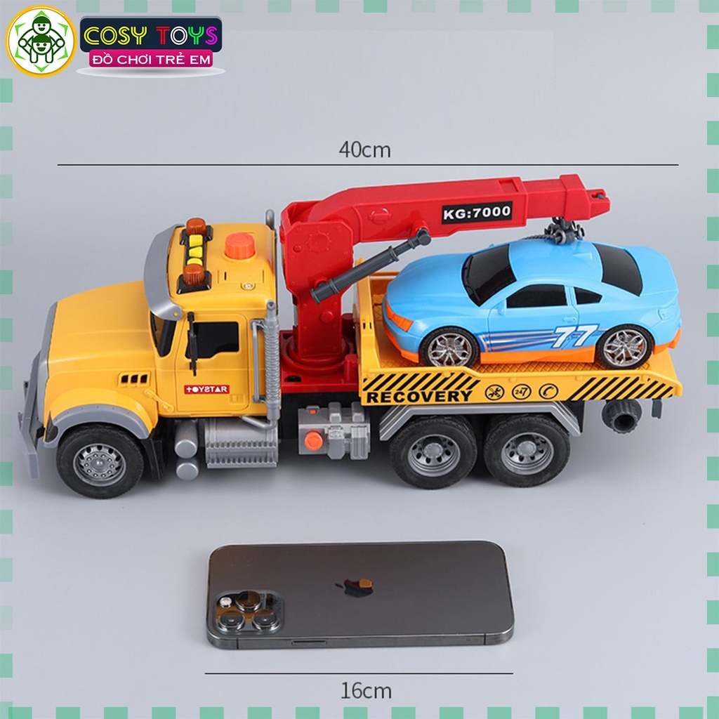 Đồ chơi xe ô tô cứu hộ giao thông cao cấp chạy đà có đèn nhạc mô hình hoạt động nâng hạ cho bé