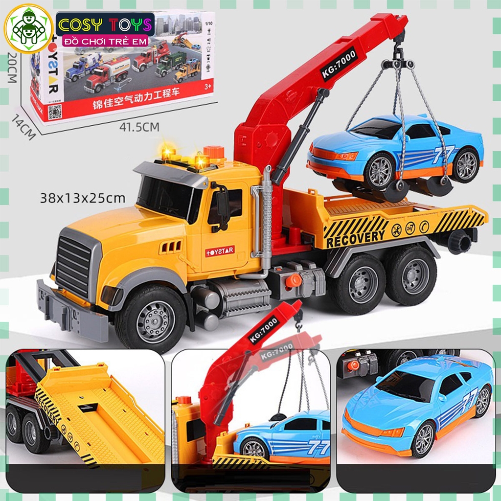 Đồ chơi xe ô tô cứu hộ giao thông cao cấp chạy đà có đèn nhạc mô hình hoạt động nâng hạ cho bé