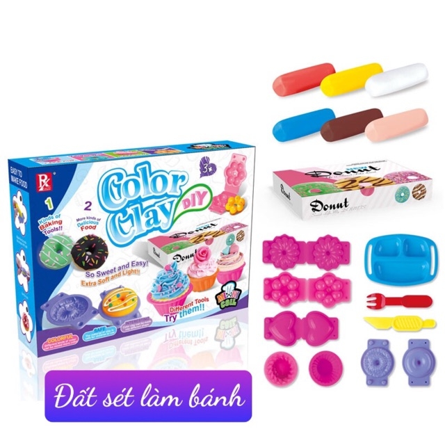 Hộp đất nặn làm bánh ngọt, kem cốm đủ màu sắc