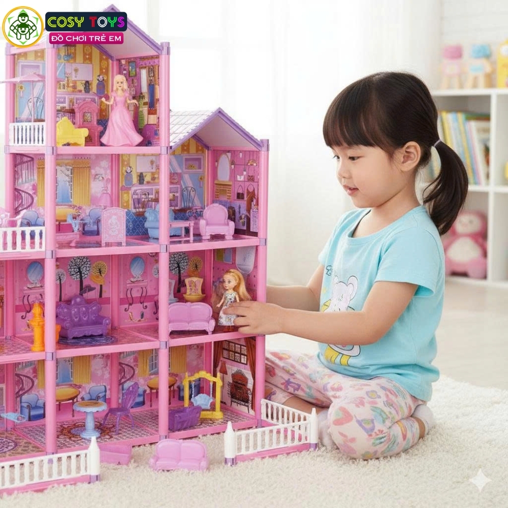 Đồ chơi lắp ghép ngôi nhà villa búp bê cao cấp với đầy đủ vật dụng, đồ dùng cho bé