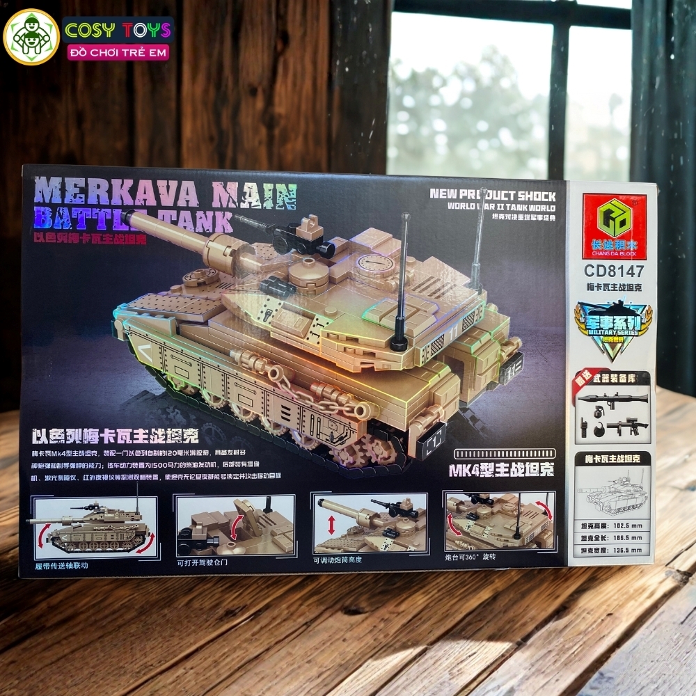 Đồ chơi lắp ghép xếp hình xe tăng quân sự Merkava Main 463 chi tiết cho bé