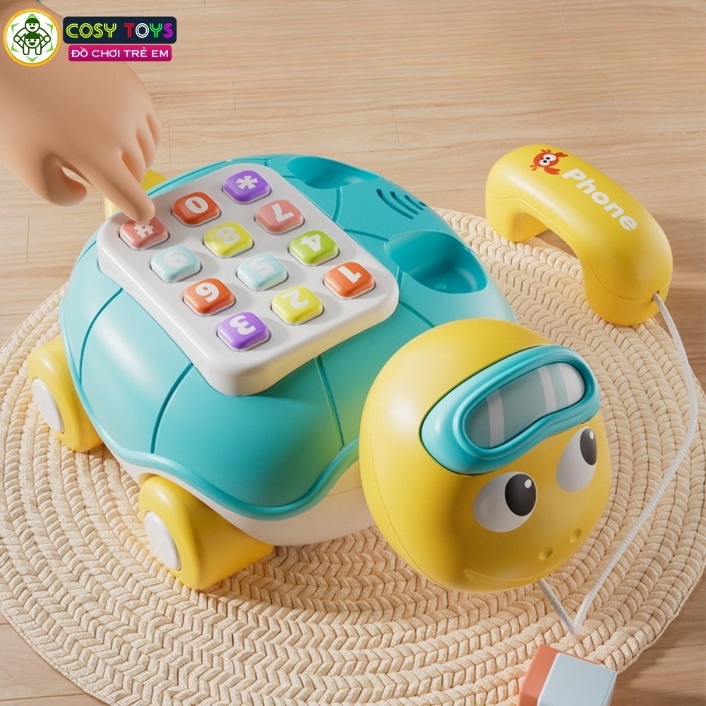 Xe kéo điện thoại bàn quay số con rùa mẫu mới có nhạc và dây kéo cho bé từ 3 tuổi