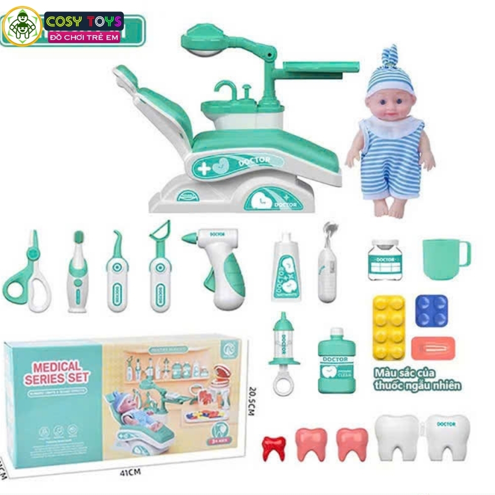Đồ chơi mô hình bác sỹ nha khoa khám bệnh với hơn 30 chi tiết có hiệu ứng nhạc và đèn cho bé
