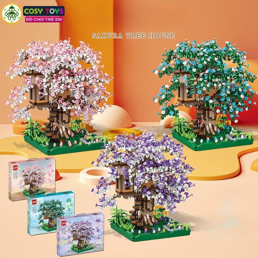 Đồ chơi lắp ghép xếp hình cây hoa anh đào đủ màu sắc với 2000 chi tiết