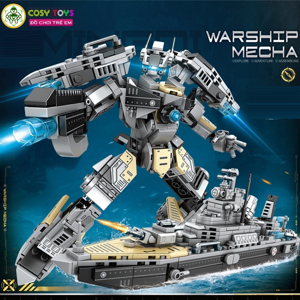 Đồ chơi lắp ghép xếp hình chiến binh robot biến hình 2 trong 1 thành tàu chiến với 429 chi tiết