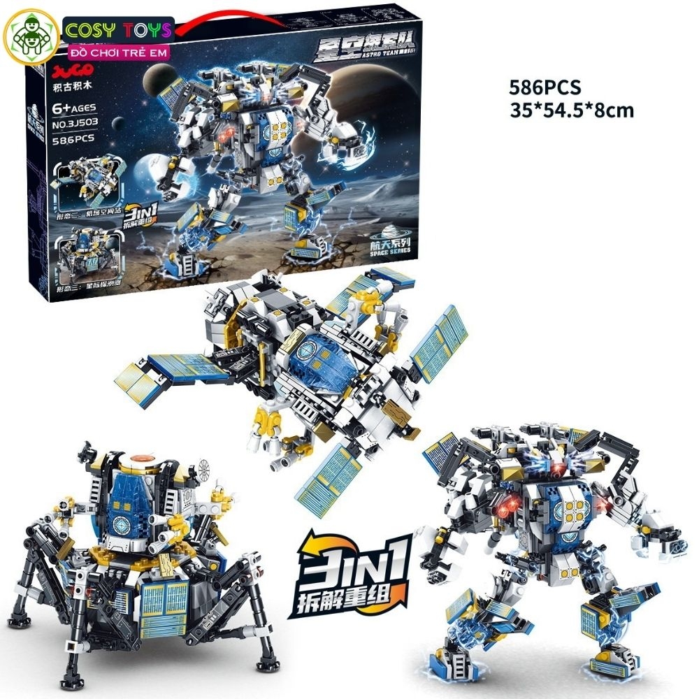 Đồ chơi lắp ghép xếp hình robot thám hiểm không gian 3 trong 1 với 586 chi tiết