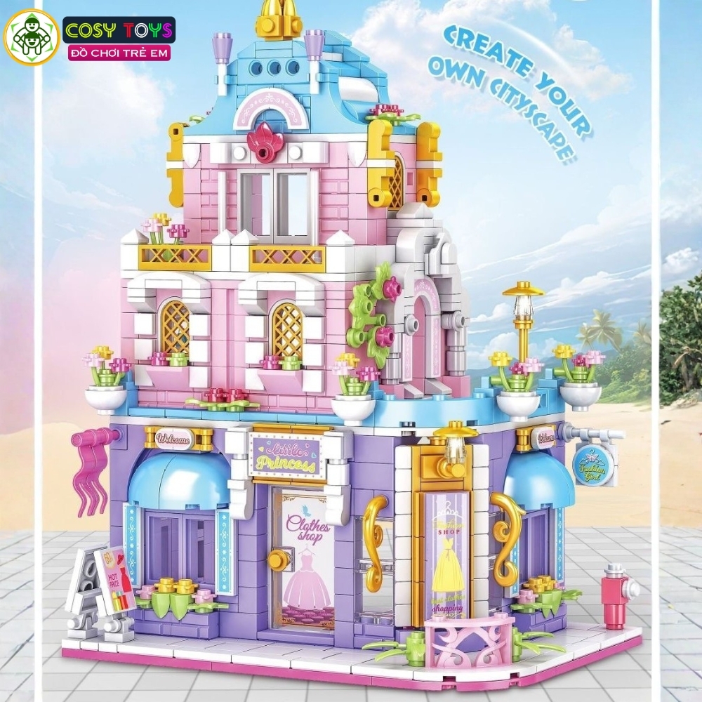 Đồ chơi lắp ghép xếp hình city nhà phố: quán cà phê, khách sạn, nhà hàng ... với 713, 760, 828 chi tiết