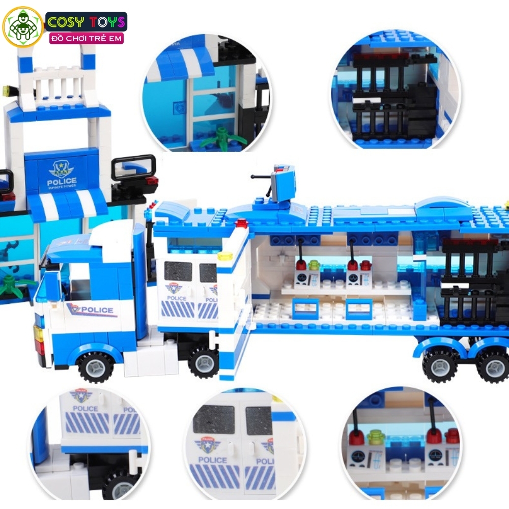 Đồ chơi lắp ghép xếp hình trạm xe cảnh sát 8 trong 1 với 1122 mảnh ghép cho bé