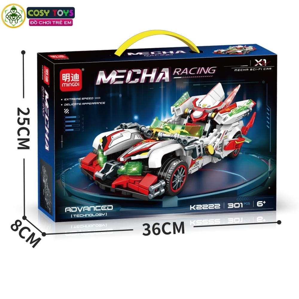 Đồ chơi xếp hình lắp ghép xe đua thể thao Mecha Racing đỏ trắng 301 mảnh ghép cho bé