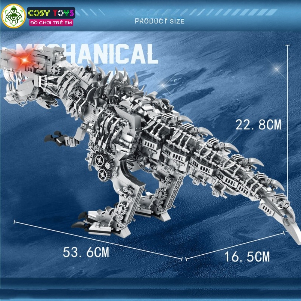 Đồ chơi lắp ghép xếp hình khủng long robot Mecha Tyrannorarus cỡ lớn có đèn với 1766 chi tiết