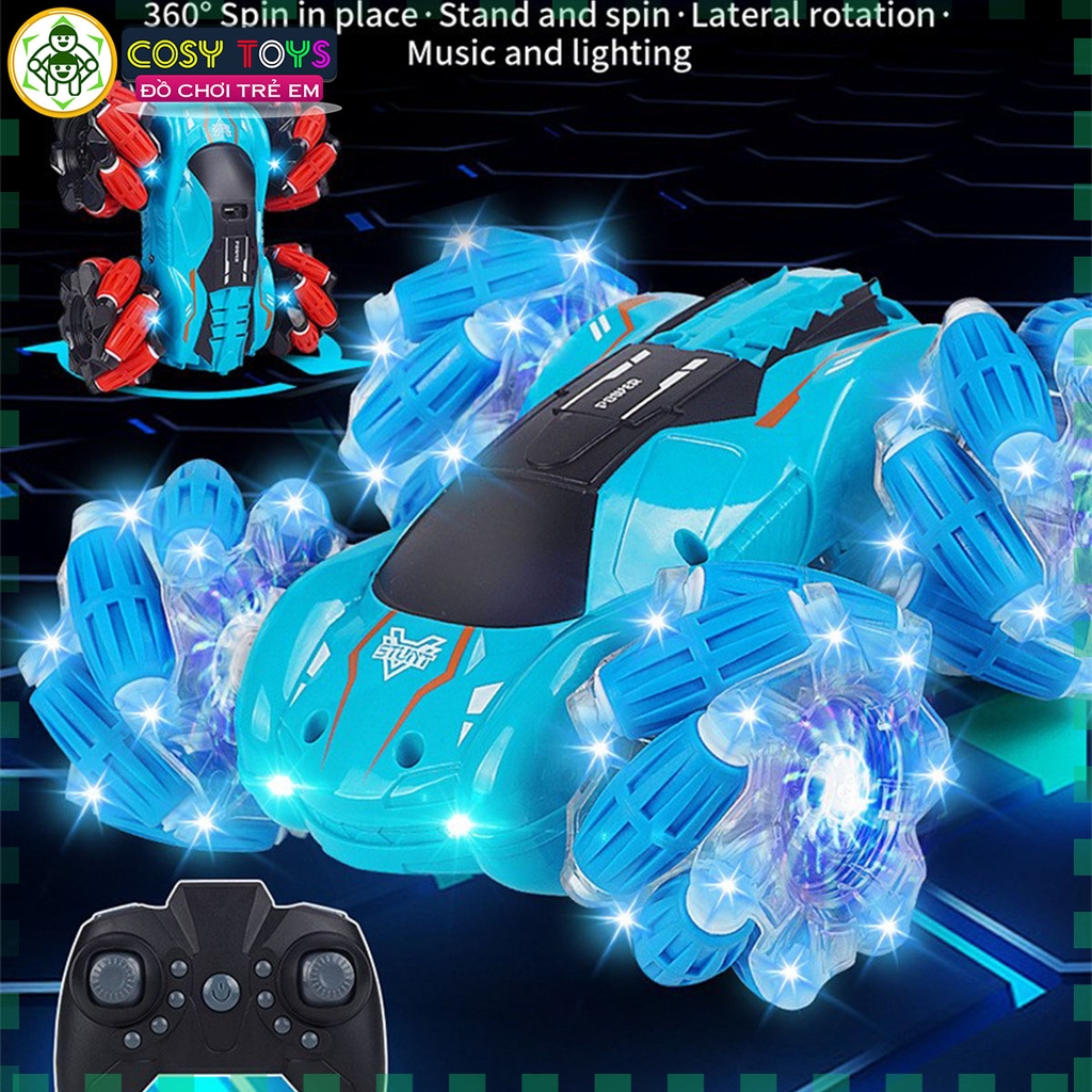 Đồ chơi xe đua đua bánh xoắn stunt racer nhào lộn 360 độ có điều khiển từ xa 4 chiều cho bé