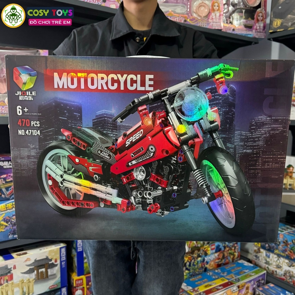 Đồ chơi lắp ghép xếp hình xe moto thể thao màu đỏ cỡ lớn với 470 mảnh ghép cho bé