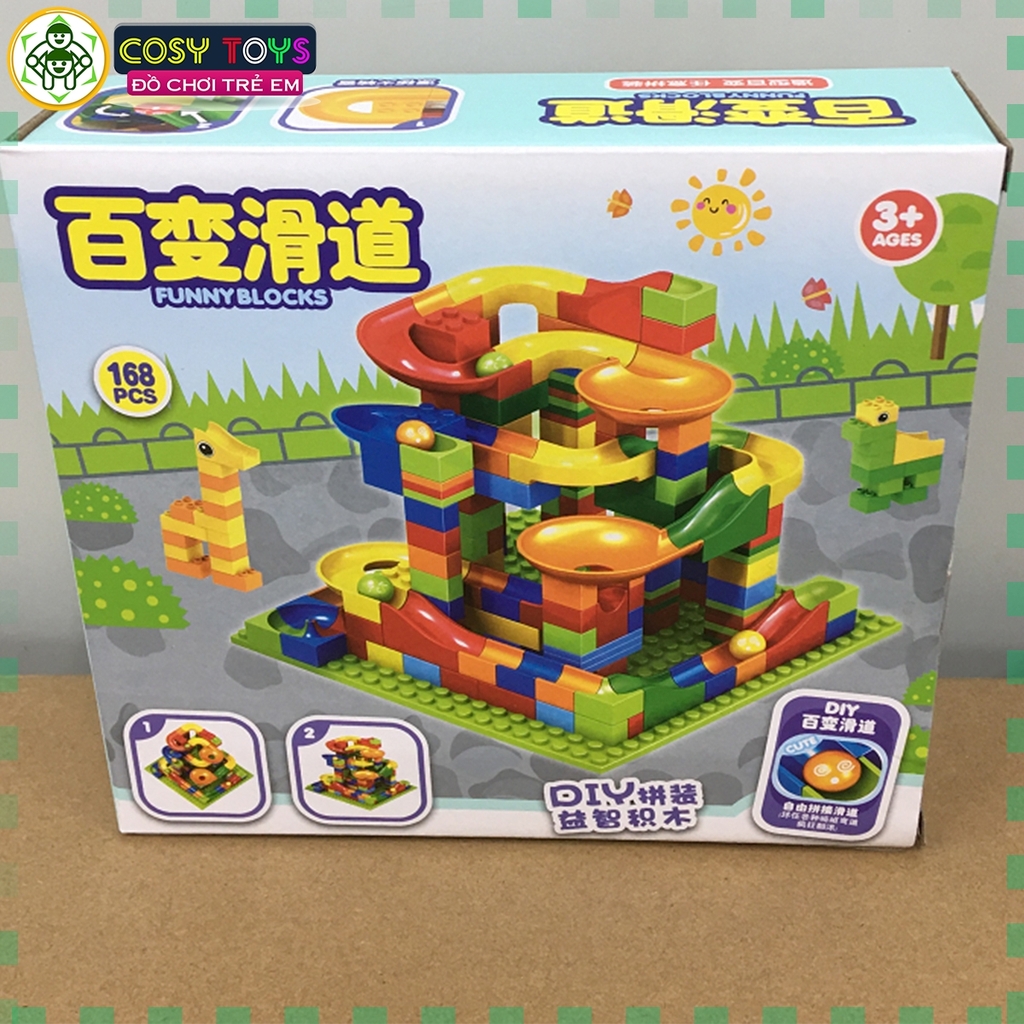 Đồ chơi xếp hình lắp ghép cầu trượt lăn bi nhiều tầng với 168 chi tiết cho bé