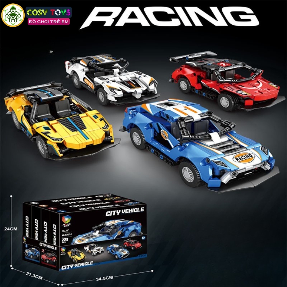 Đồ chơi xếp hình lắp ghép xe đua thể thao đủ mẫu từ 219-223-228 mảnh ghép cho bé