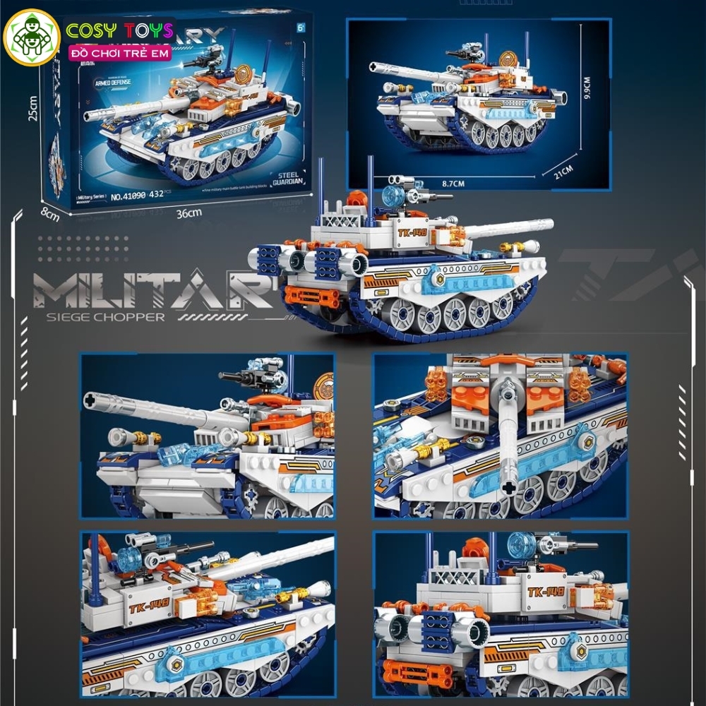 Đồ chơi lắp ghép xếp hình tàu chiến, xe tăng quân sự đẹp nhiều màu sắc từ 393-432 chi tiết cho bé