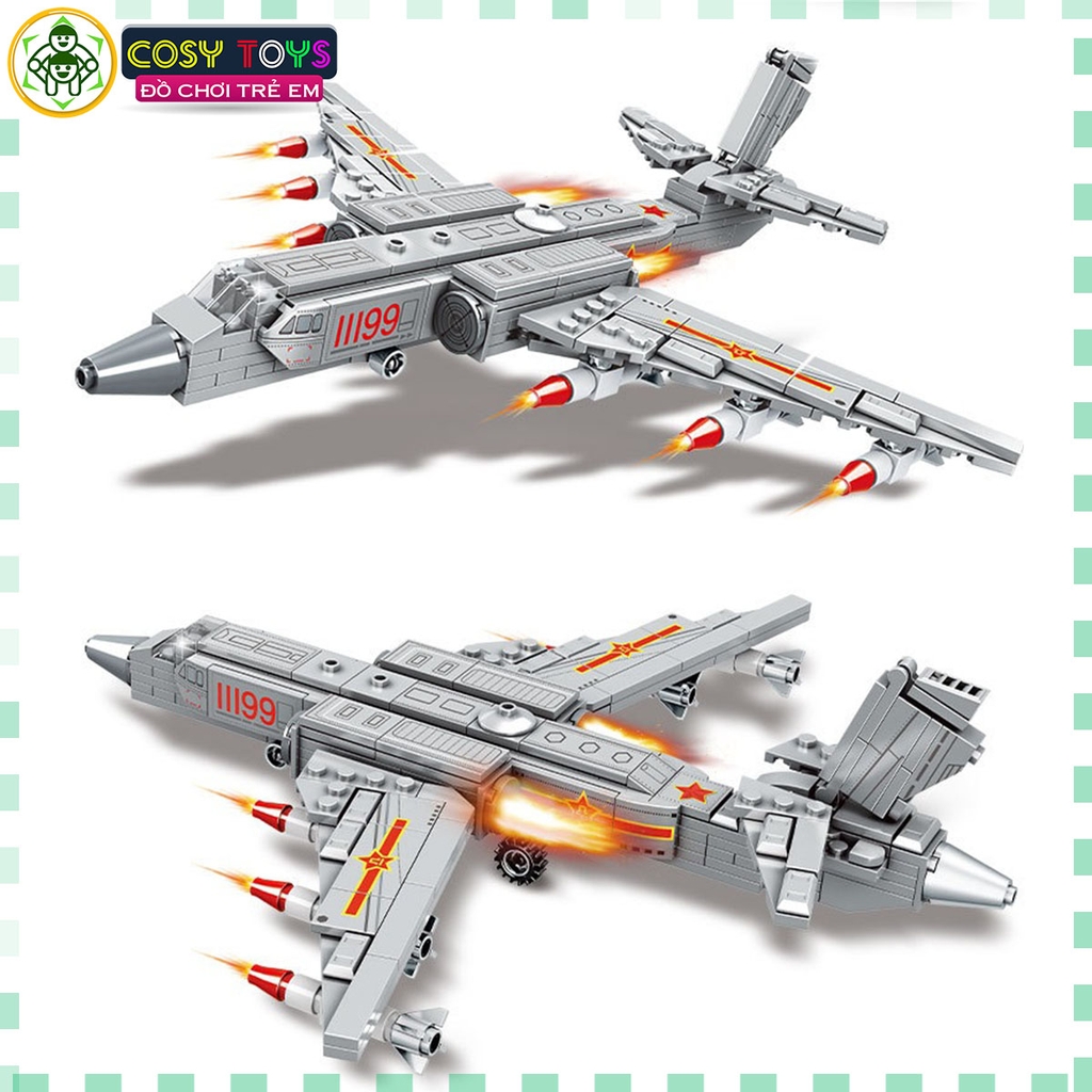 Đồ chơi lắp ghép xếp hình lắp ráp máy bay vận tải màu xám với 351 chi tiết