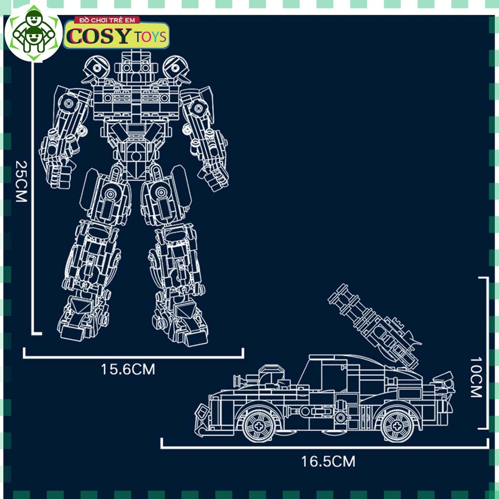 Đồ chơi lắp ghép xếp hình lắp ráp chiến binh Bumbelee biến hình 2 trong 1 thành xe với 816 chi tiết